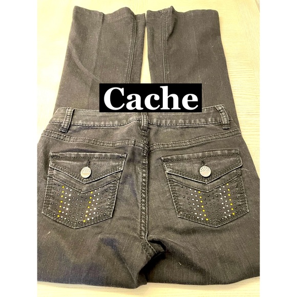 Cache Black Crystal Studded Jeans Sz 0 - Picture 1 of 6